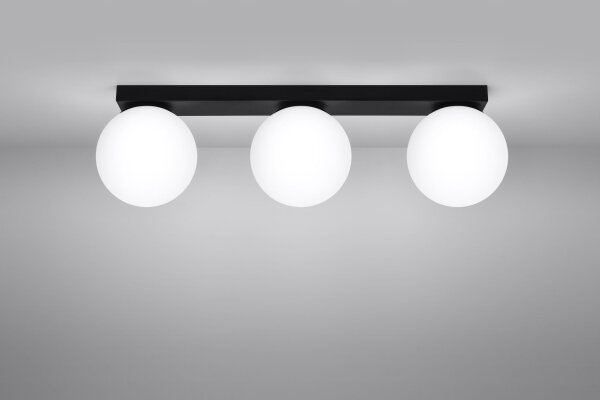 Plafonnier noir blanc 3 flammes 50 cm de long RAMSI