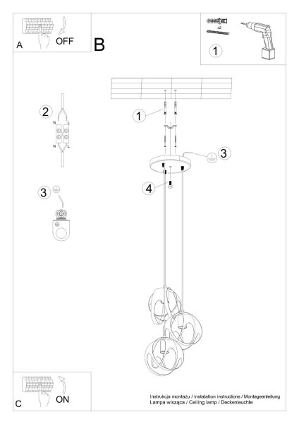 Suspension 3 flammes blanc métal ajustable E27