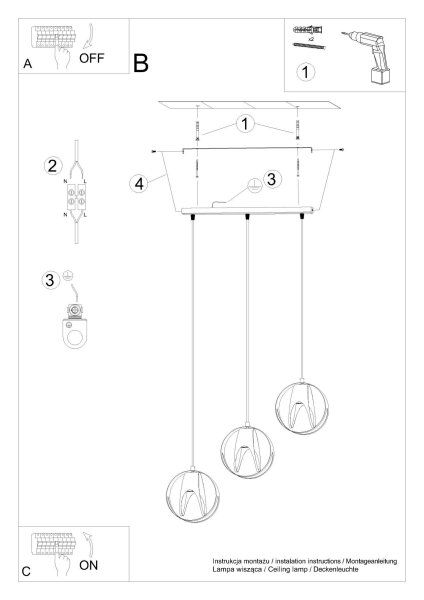 Lampe à suspendre noire métal 3 flammes orientable E27