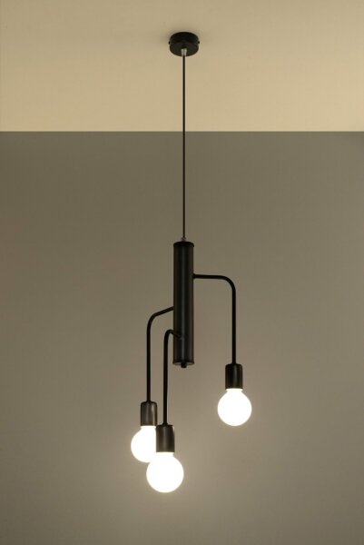 Suspension Noir Métal Rétro 3 feux E27 NERVIA