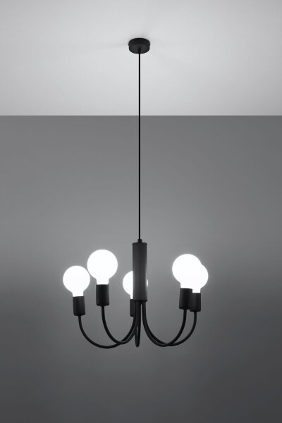 Kronleuchter Schwarz Metall 5-flammig Retro Ø 45 cm