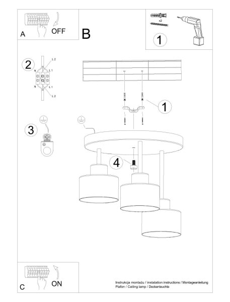 Deckenlampe Schwarz Metall 3-flammig Ø 32 cm E27
