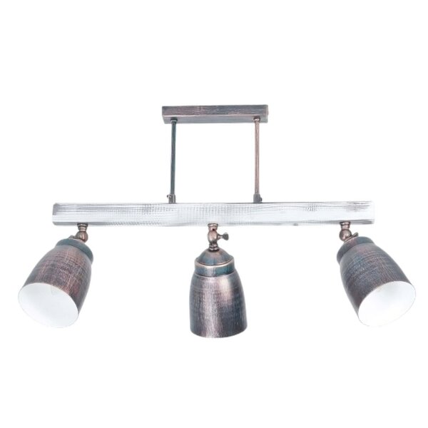 Spot de plafond 3 flammes E27 métal bois shabby