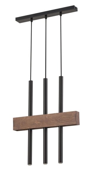 Gemütliche Hängelampe Metall Holz Balken 3-flammig