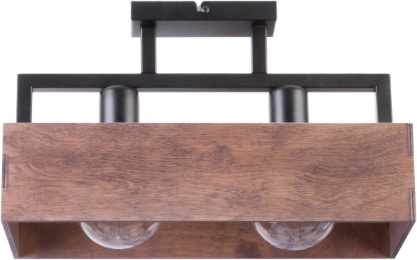 Holz Deckenlampe Metall Schwarz E27 2-flammig L:40 cm