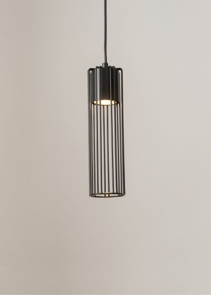 Cylindre Lampe à suspendre Noir Métal rond Ø8 cm GU10