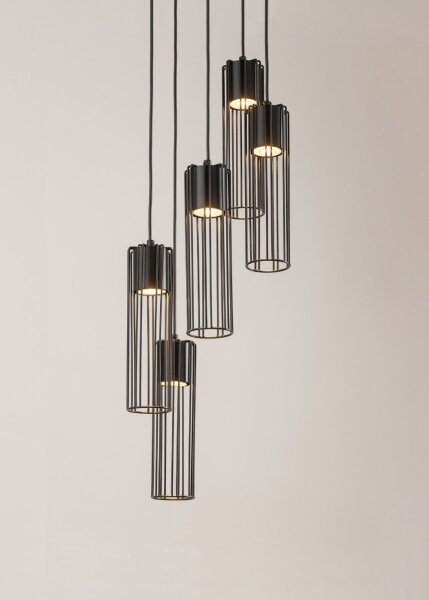 Lampe à suspendre métal noir grille GU10 Ø25 cm rond