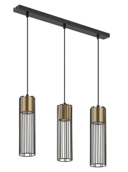 Lange Hängelampe Schwarz Gold 60 cm Zylinder 3-flammig
