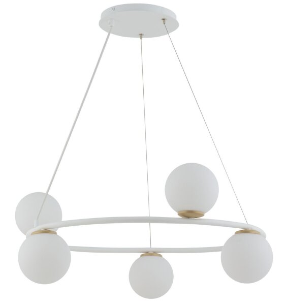 Pendelleuchte 5-flammig Metall Glas Weiß Kugeln B:68 cm