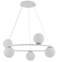 Pendelleuchte 5-flammig Metall Glas Wei&szlig; Kugeln...