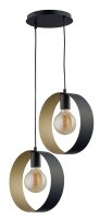 Suspension moderne &agrave; 2 flammes noir or E27 L:38 cm