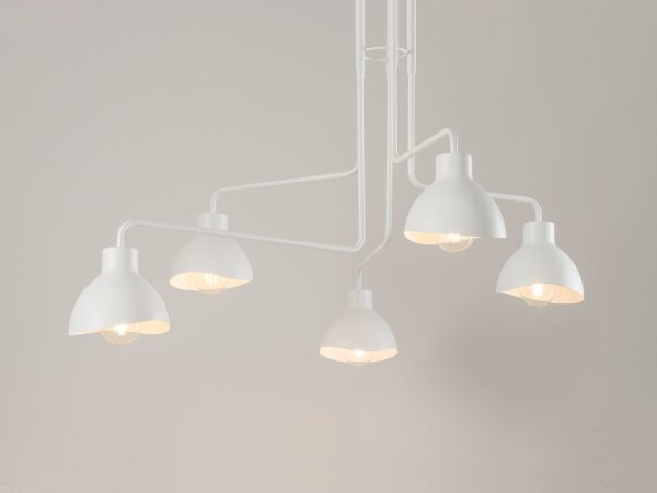 Plafonnier métal E27 blanc 5 flammes stylé