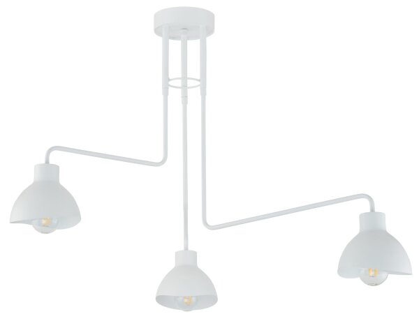 Grand plafonnier blanc métal 3 flammes E27 L:93 cm