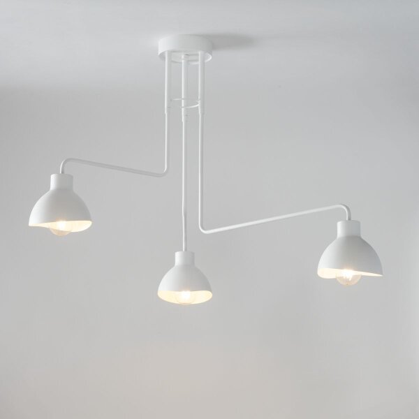 Grand plafonnier blanc métal 3 flammes E27 L:93 cm