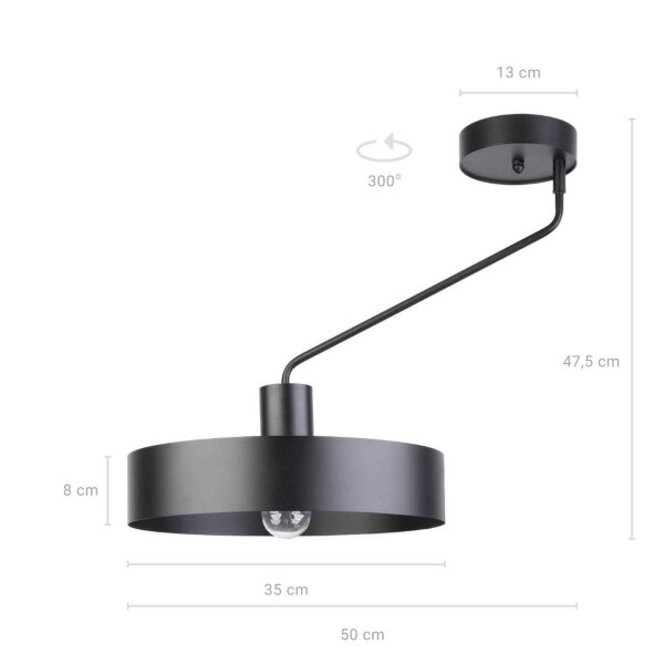 Schwarze Deckenleuchte Metall Schirm Ø8 cm E27 Retro