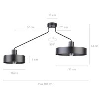 Plafonnier noir E27 métal rétro H:54 cm grand