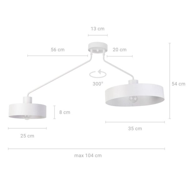 Deckenleuchte Weiß Metall 2-flammig E27 L:104 cm