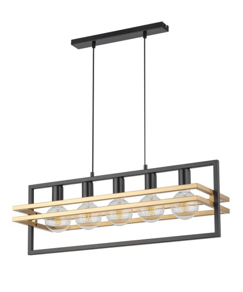 Lampe à suspendre design or noir E27 5 flammes en métal