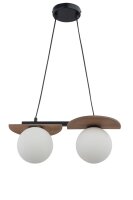 Suspension m&eacute;tal bois verre 2 flammes G9 cosy