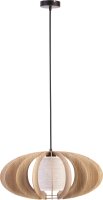 Lampe &agrave; suspendre ronde bois ch&ecirc;ne tissu...