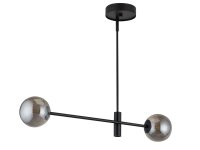 Suspension en m&eacute;tal noir verre gris G9 2 flammes