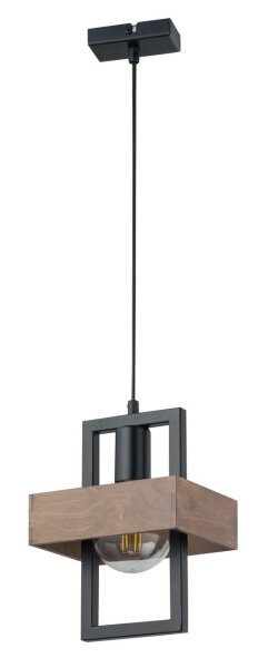 Lampe à suspendre noire métal bois confortable E27 jusquà 0,8m
