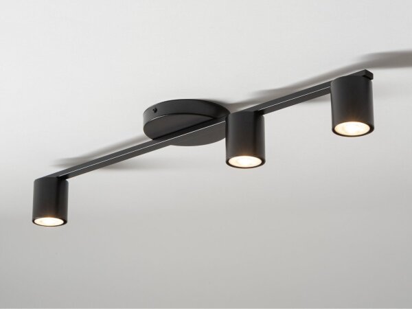 Schwarze Deckenlampe Zylinder GU10 3-flammig 70 cm groß