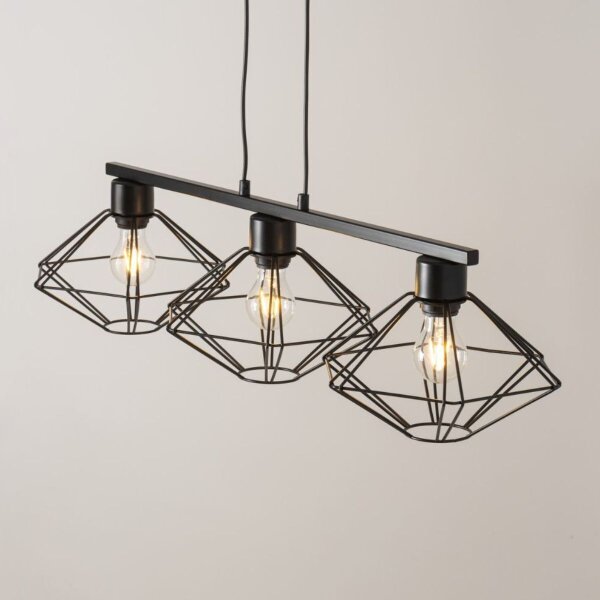 Schwarze Pendelleuchte 3-flammig Draht L:87 cm Metall