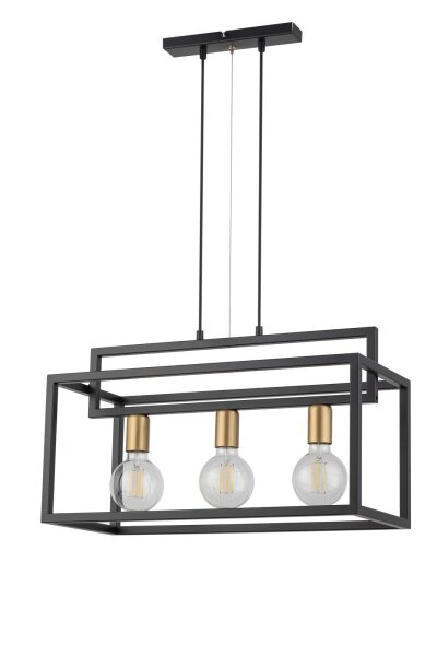 Pendelleuchte Schwarz Gold E27 3-flammig 58 cm lang