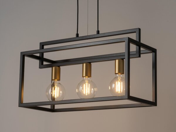 Pendelleuchte Schwarz Gold E27 3-flammig 58 cm lang