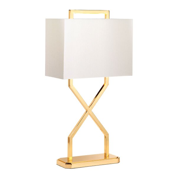 Tischleuchte in Gold Elfenbein E27 68 cm Stoff Metall