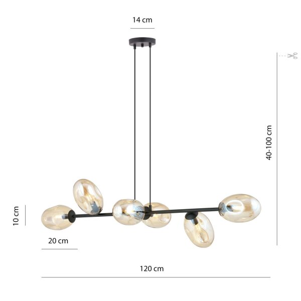 Suspension noir ambre E14 verre métal