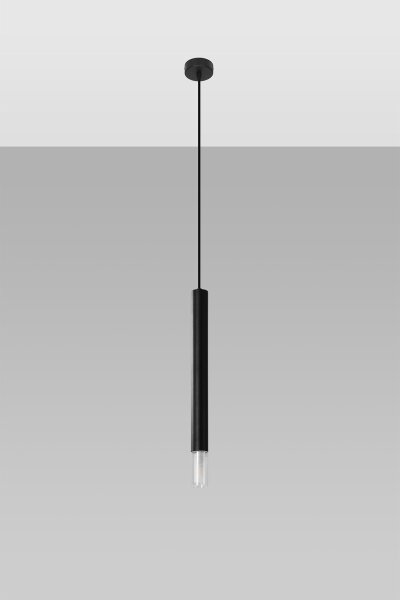 Suspension Noir Cylindre Ø 4 cm étroit Métal Verre