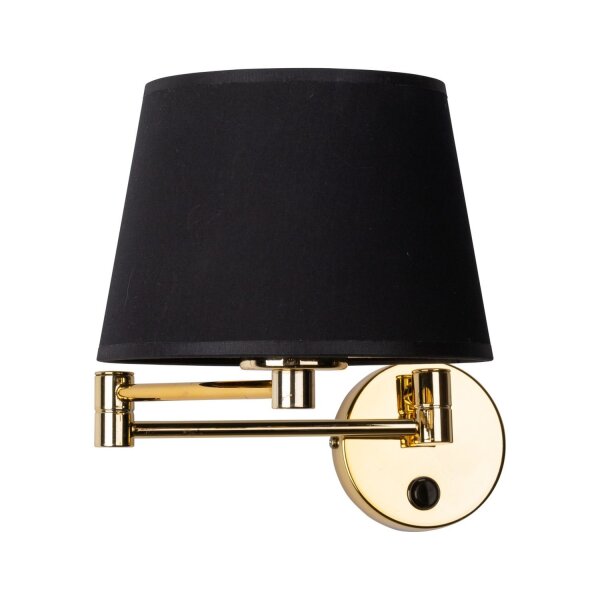 Applique chambre bras pivotant interrupteur E27 or noir