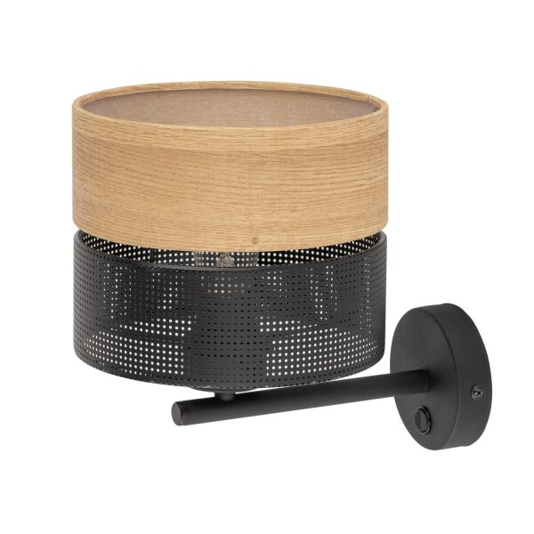 Applique moderne avec interrupteur E27 noir aspect bois naturel