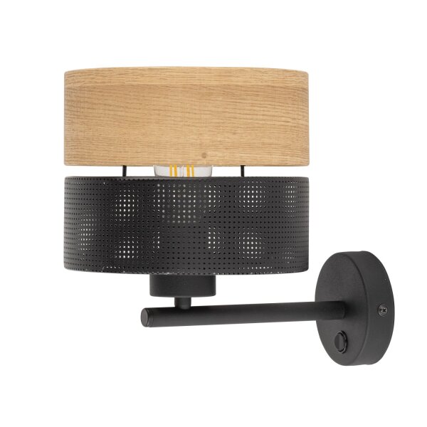 Applique moderne avec interrupteur E27 noir aspect bois naturel
