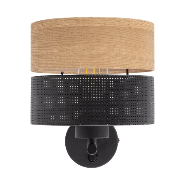 Applique moderne avec interrupteur E27 noir aspect bois naturel