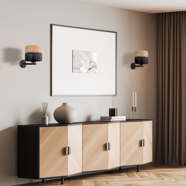 Applique moderne avec interrupteur E27 noir aspect bois naturel