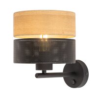 Applique moderne avec interrupteur E27 noir aspect bois...