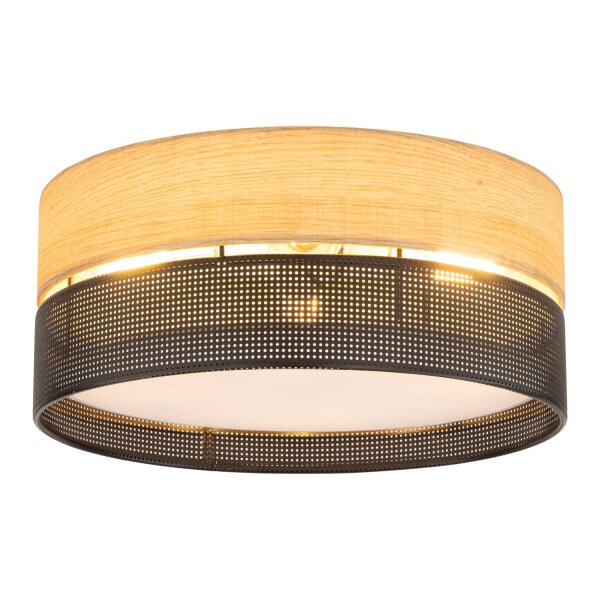 Plafonnier rond Ø 50 cm à faible éblouissement Noir aspect bois Moderne