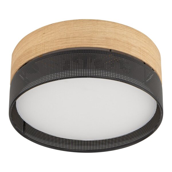 Plafonnier rond Ø 50 cm à faible éblouissement Noir aspect bois Moderne