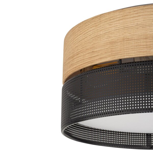Plafonnier rond Ø 50 cm à faible éblouissement Noir aspect bois Moderne