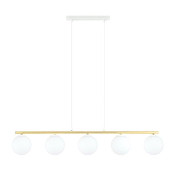 Pendelleuchte Weiß Gold 5x E14 Kugelschirm Glas Metall