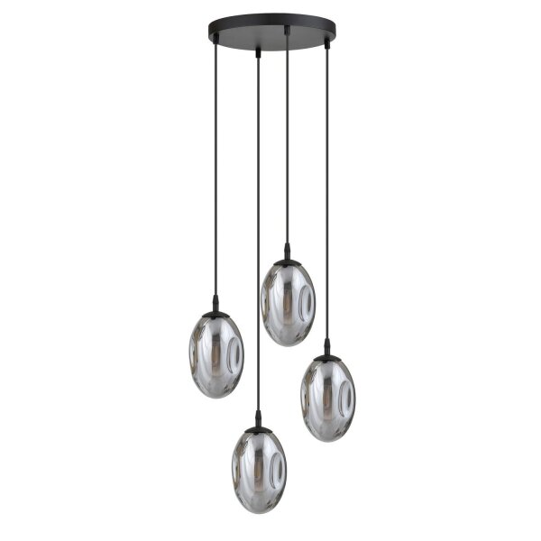 Suspension noir gris 4 flammes E14 verre fumé