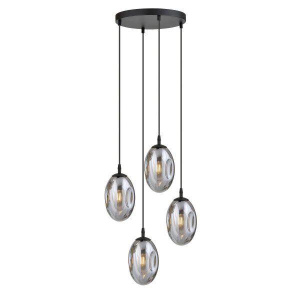 Suspension noir gris 4 flammes E14 verre fumé