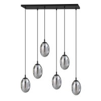 H&auml;ngelampe Glas 6-flammig E14 verstellbar Schwarz Grau