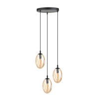 H&auml;ngelampe Glas 3-flammig in Bernstein Schwarz E14
