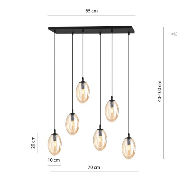 Große Hängeleuchte Glas 6x E14 70 cm länglich CARLU
