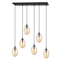 Gro&szlig;e H&auml;ngeleuchte Glas 6x E14 70 cm l&auml;nglich CARLU