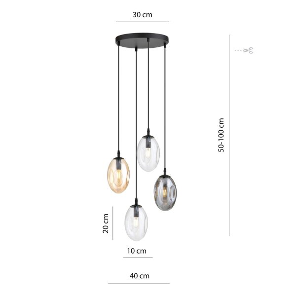 Verstellbare Pendelleuchte CARLU Glas 4-flammig E14